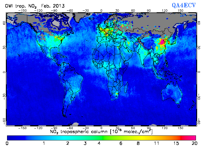 Regional Tropospheric NO2 of February 2013