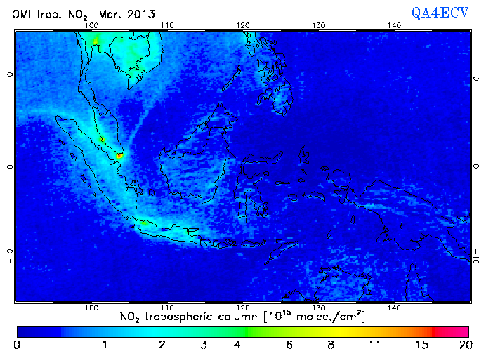 Regional Tropospheric NO2 of March 2013