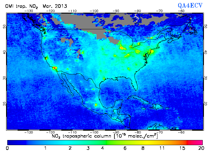 Regional Tropospheric NO2 of March 2013