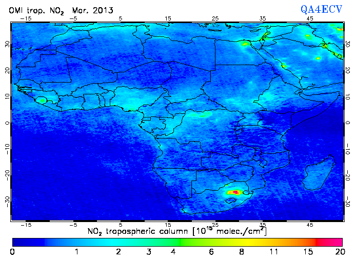Regional Tropospheric NO2 of March 2013