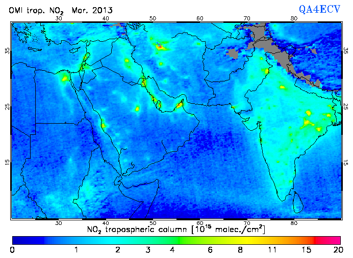 Regional Tropospheric NO2 of March 2013