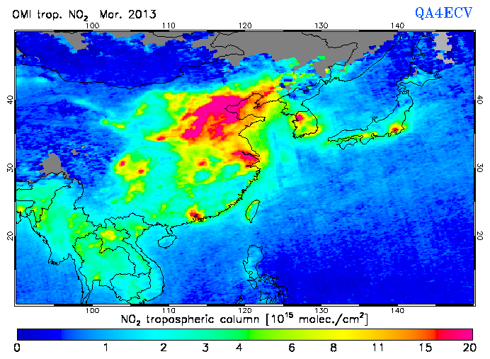 Regional Tropospheric NO2 of March 2013