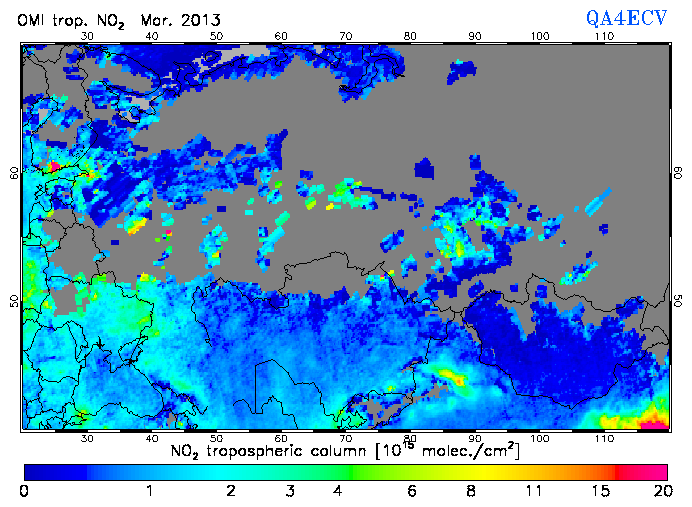 Regional Tropospheric NO2 of March 2013