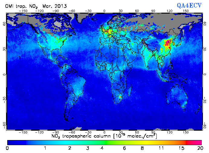 Regional Tropospheric NO2 of March 2013