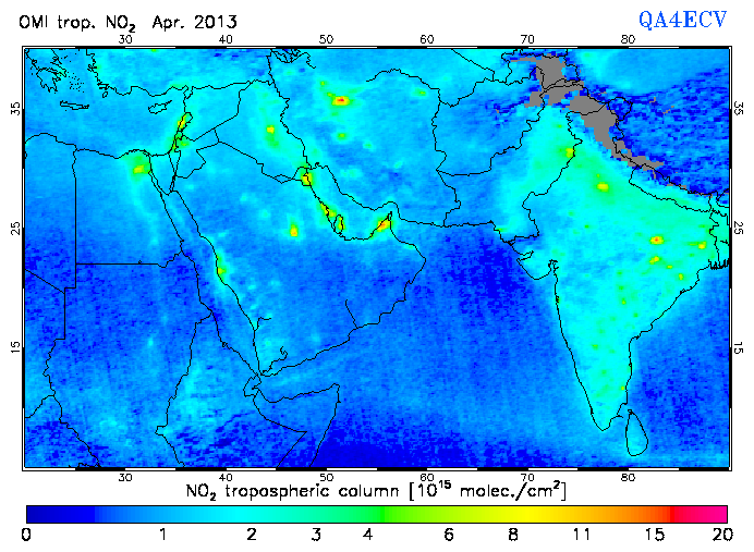 Regional Tropospheric NO2 of April 2013