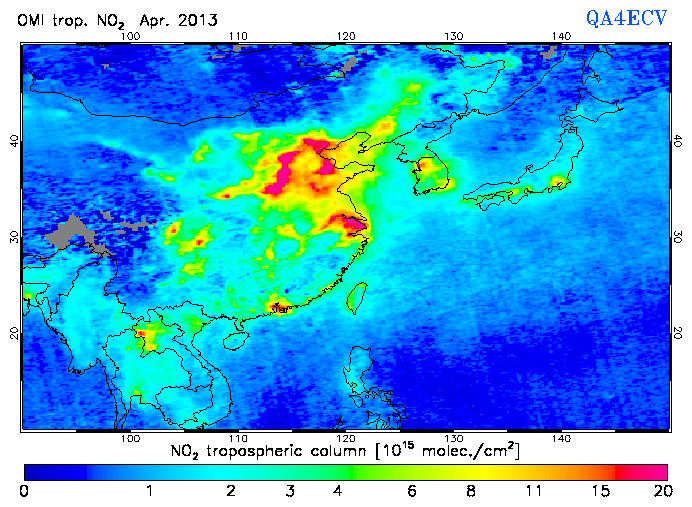 Regional Tropospheric NO2 of April 2013