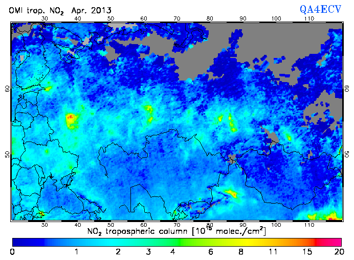 Regional Tropospheric NO2 of April 2013