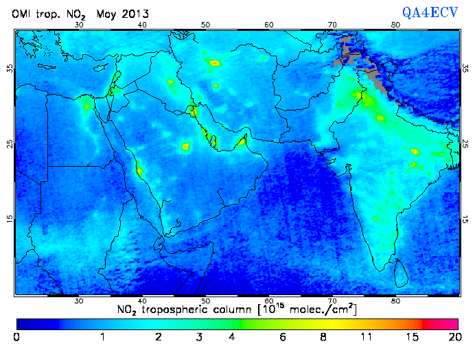 Regional Tropospheric NO2 of May 2013
