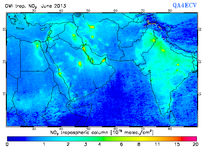 Regional Tropospheric NO2 of June 2013