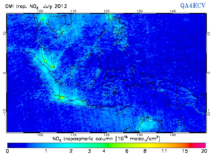 Regional Tropospheric NO2 of July 2013