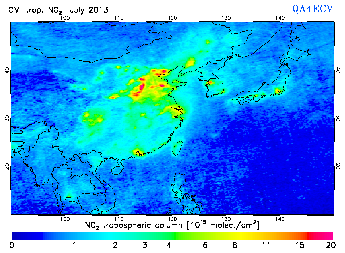 Regional Tropospheric NO2 of July 2013