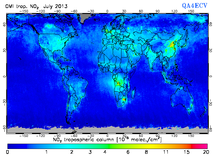 Regional Tropospheric NO2 of July 2013