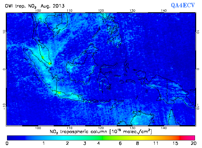 Regional Tropospheric NO2 of August 2013