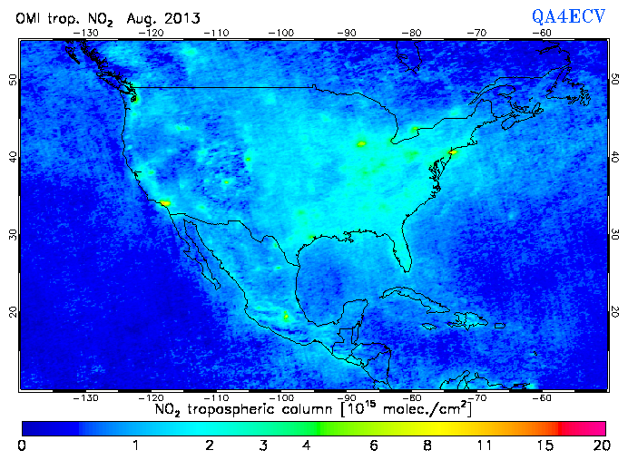 Regional Tropospheric NO2 of August 2013