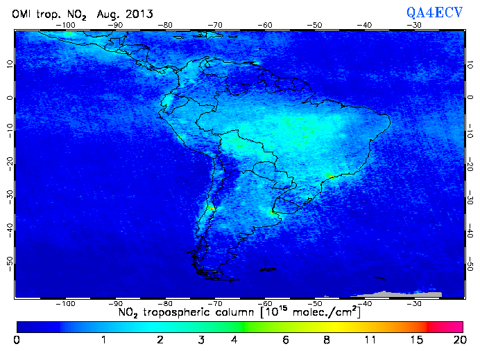 Regional Tropospheric NO2 of August 2013