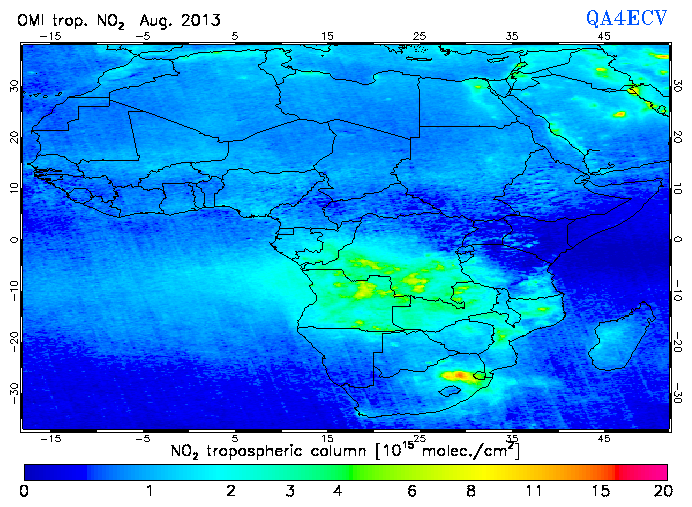 Regional Tropospheric NO2 of August 2013