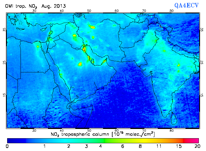 Regional Tropospheric NO2 of August 2013