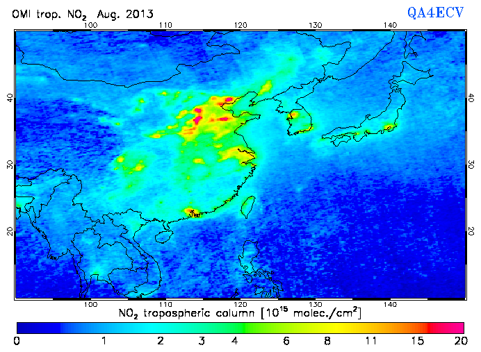 Regional Tropospheric NO2 of August 2013