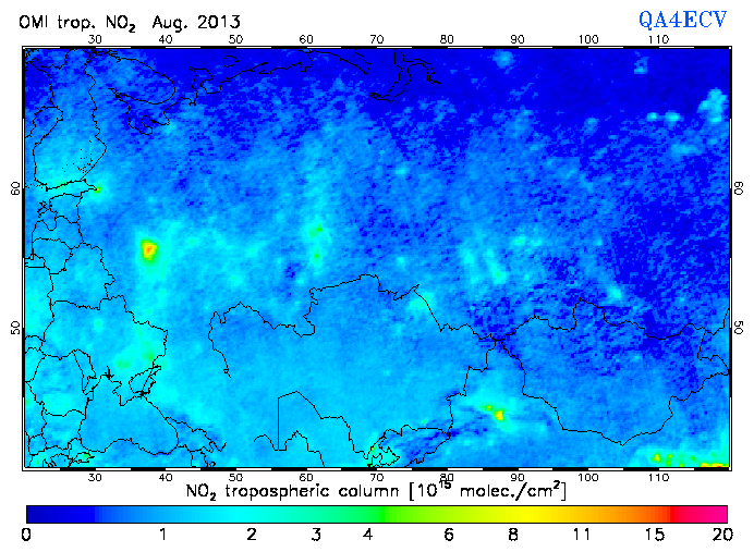 Regional Tropospheric NO2 of August 2013