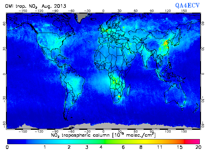 Regional Tropospheric NO2 of August 2013