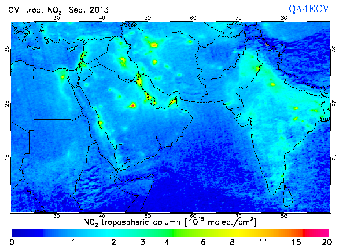Regional Tropospheric NO2 of September 2013