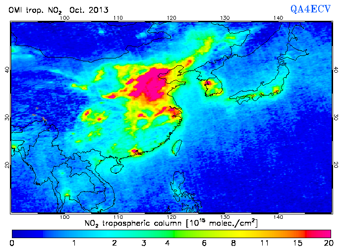 Regional Tropospheric NO2 of October 2013