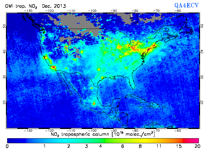 Regional Tropospheric NO2 of December 2013