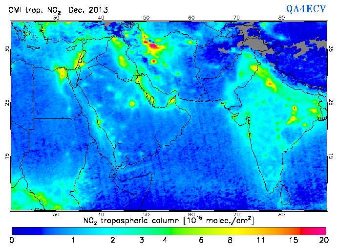 Regional Tropospheric NO2 of December 2013