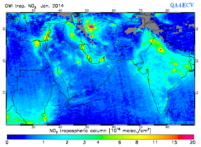 Regional Tropospheric NO2 of January 2014