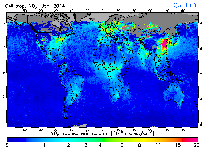 Regional Tropospheric NO2 of January 2014