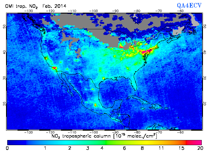 Regional Tropospheric NO2 of February 2014