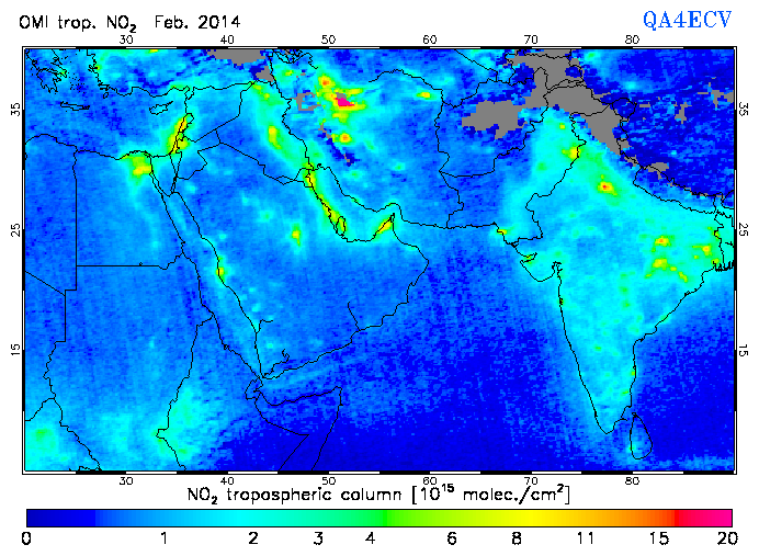Regional Tropospheric NO2 of February 2014