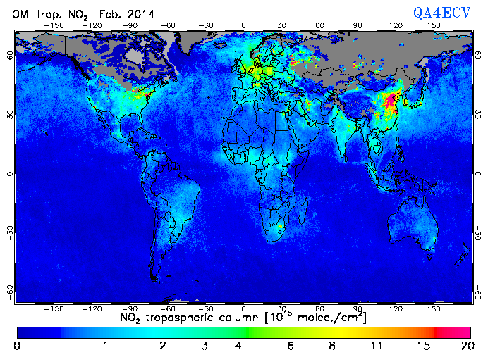 Regional Tropospheric NO2 of February 2014