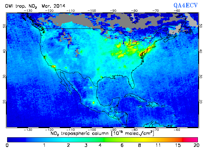 Regional Tropospheric NO2 of March 2014