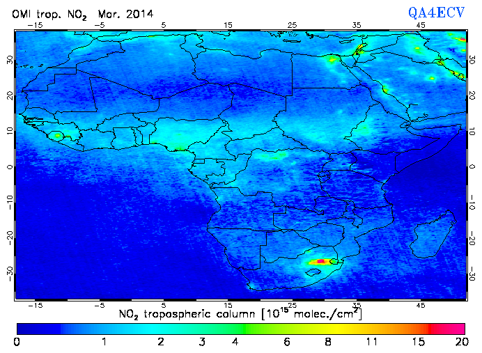 Regional Tropospheric NO2 of March 2014