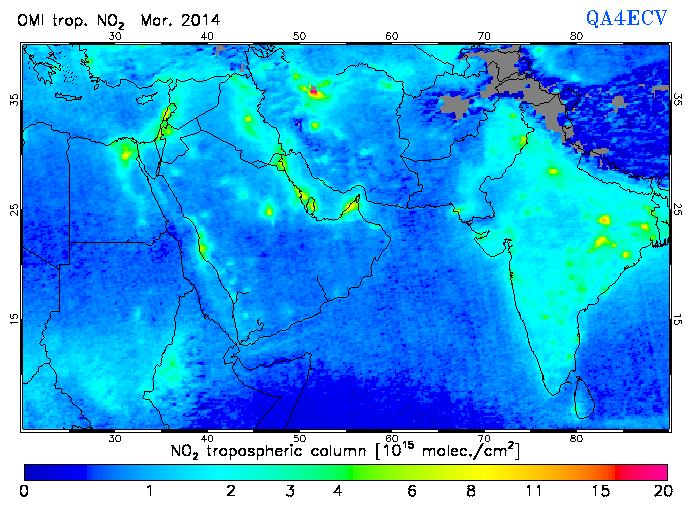 Regional Tropospheric NO2 of March 2014