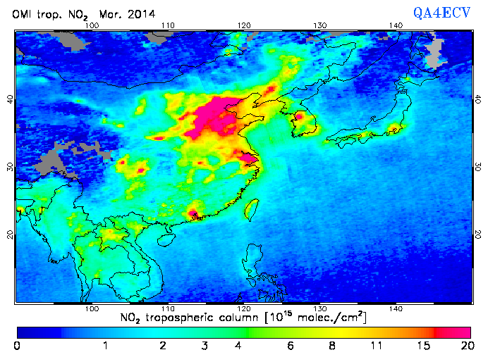 Regional Tropospheric NO2 of March 2014