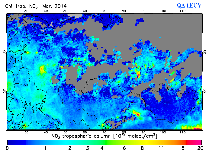 Regional Tropospheric NO2 of March 2014