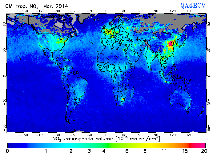 Regional Tropospheric NO2 of March 2014