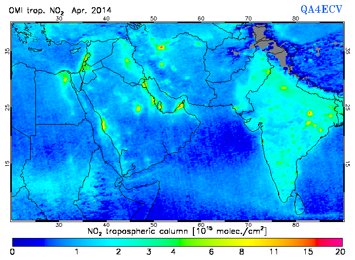 Regional Tropospheric NO2 of April 2014