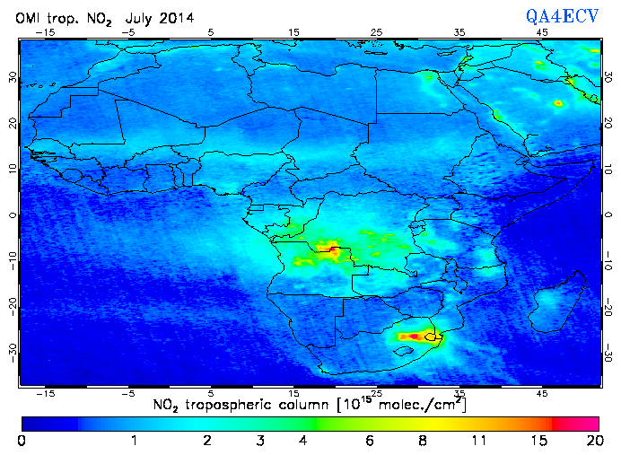 Regional Tropospheric NO2 of July 2014