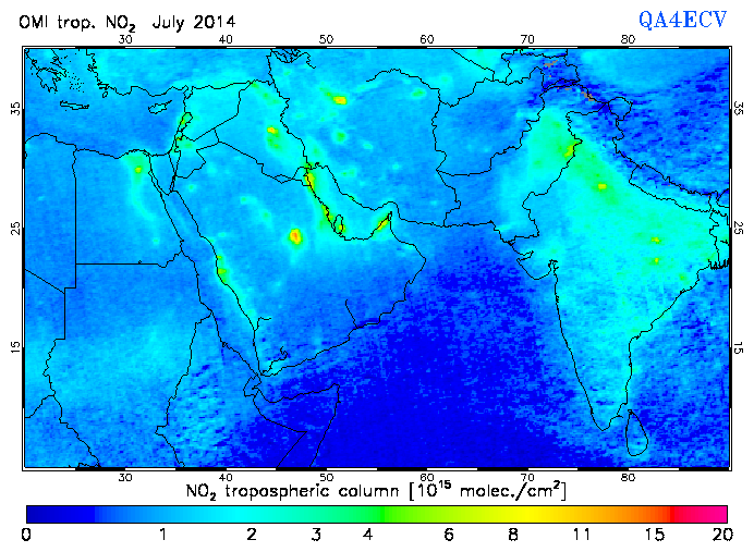 Regional Tropospheric NO2 of July 2014