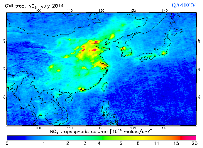 Regional Tropospheric NO2 of July 2014