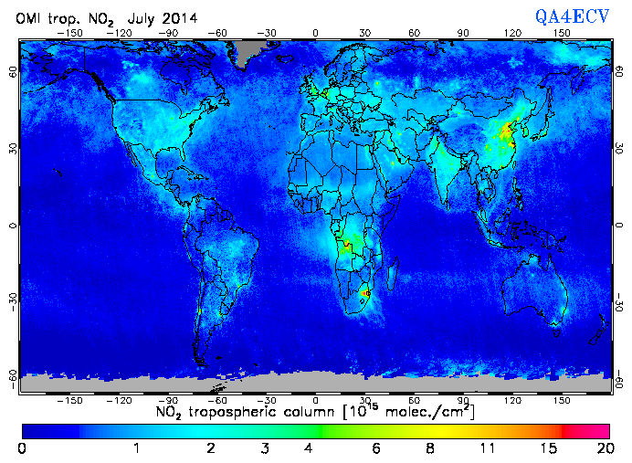 Regional Tropospheric NO2 of July 2014