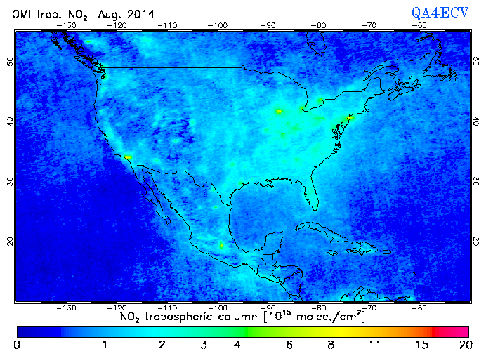 Regional Tropospheric NO2 of August 2014