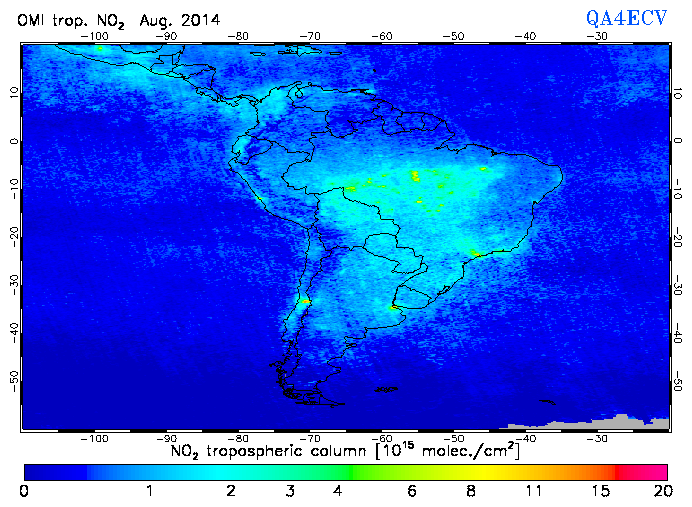 Regional Tropospheric NO2 of August 2014