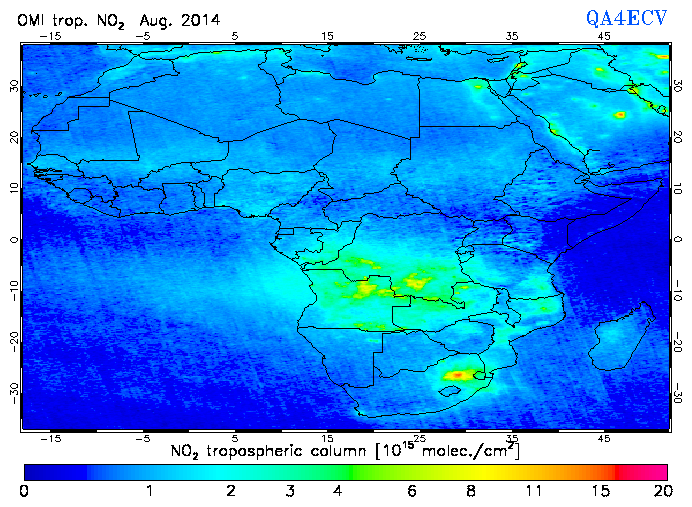 Regional Tropospheric NO2 of August 2014