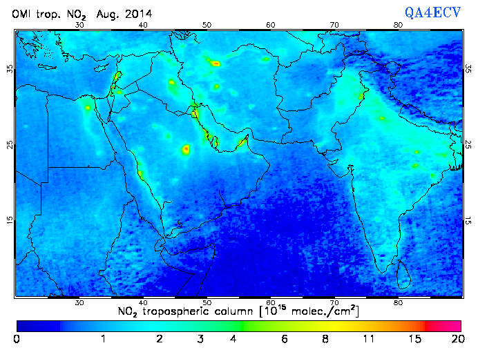 Regional Tropospheric NO2 of August 2014