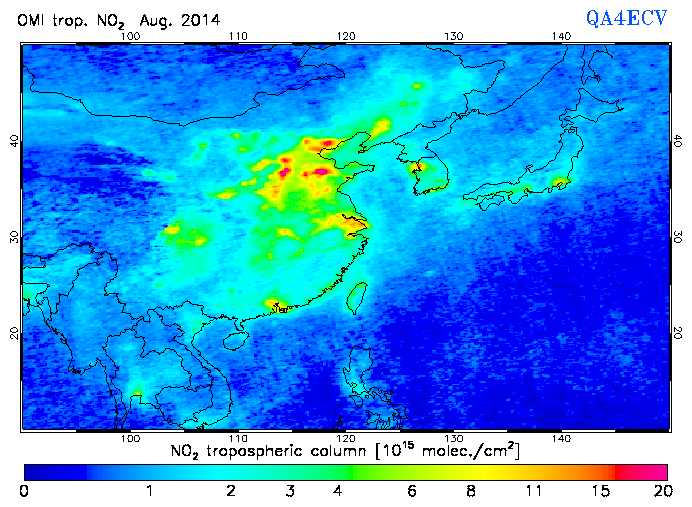 Regional Tropospheric NO2 of August 2014