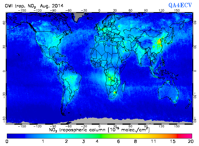 Regional Tropospheric NO2 of August 2014